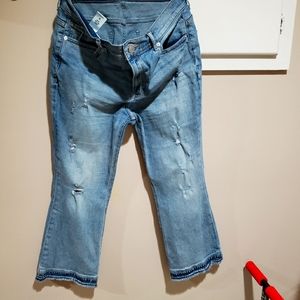 Crop flare distressed jeans